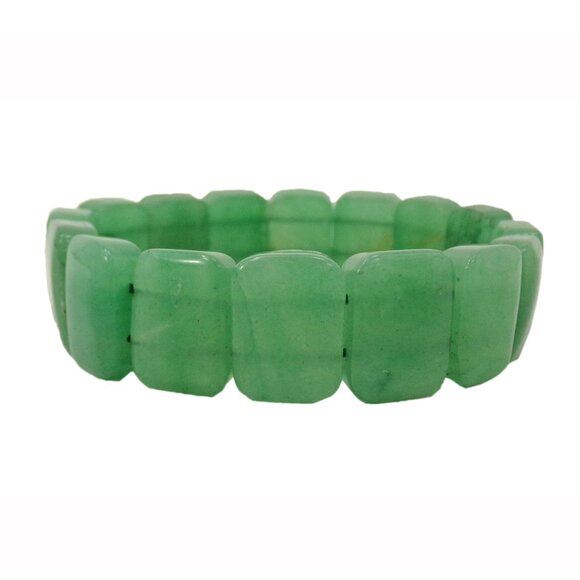 Green aventurine genuine stone stretch bracelet with rectangle cut stones - Picture 6 of 7